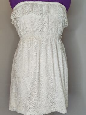 Strapless White Lace Ruffle Sundress